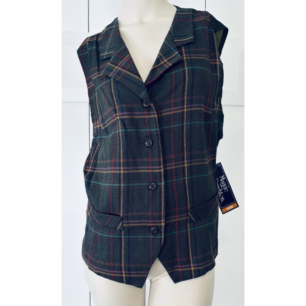 Vintage Maggie McNaughton 90s Green Plaid Cottage‎ Core Vest Womens 16W NWT